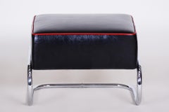 Restored Bauhaus Stool, by R. Slezák, Leather, Chrome-Plated Steel, Czech, 1930s