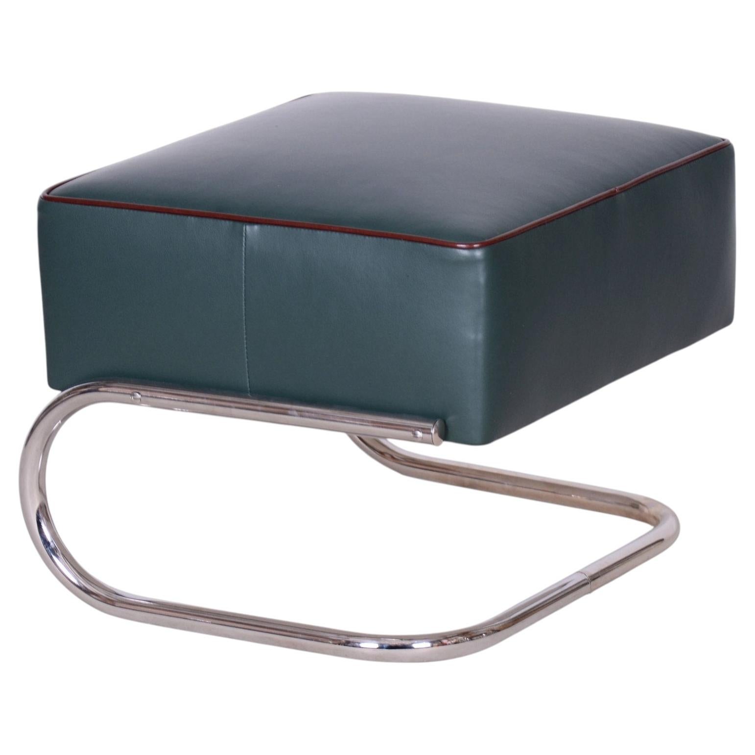 Restored Bauhaus Stool, by Robert Slezák, Chrome, Leather, Czech, 1930s