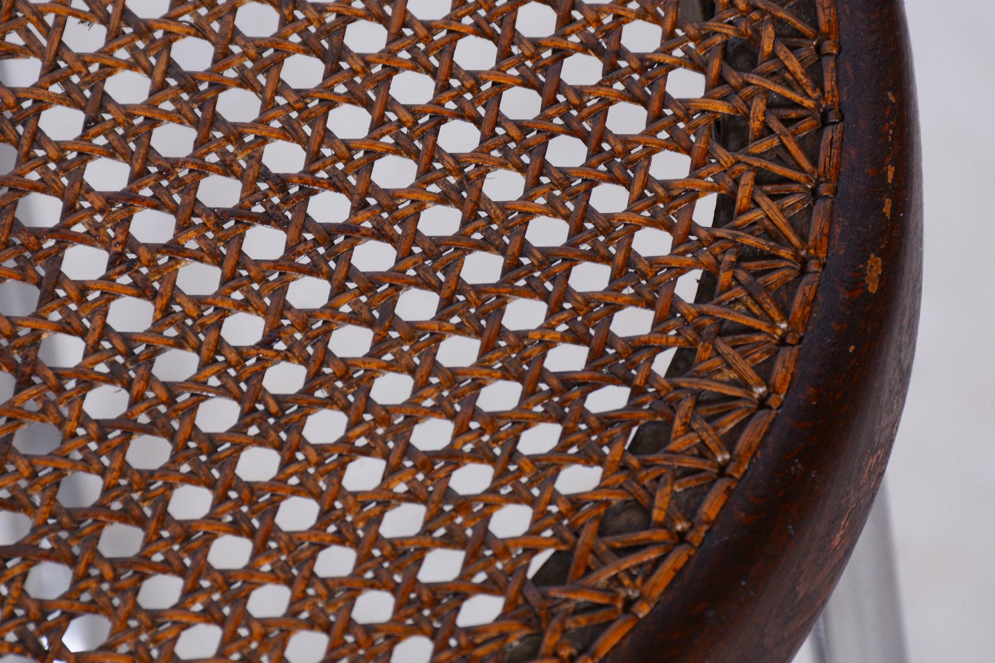 Sgabello Bauhaus restaurato, di Robert Slezák, cromo, rattan, ceco, anni '30 in vendita 1