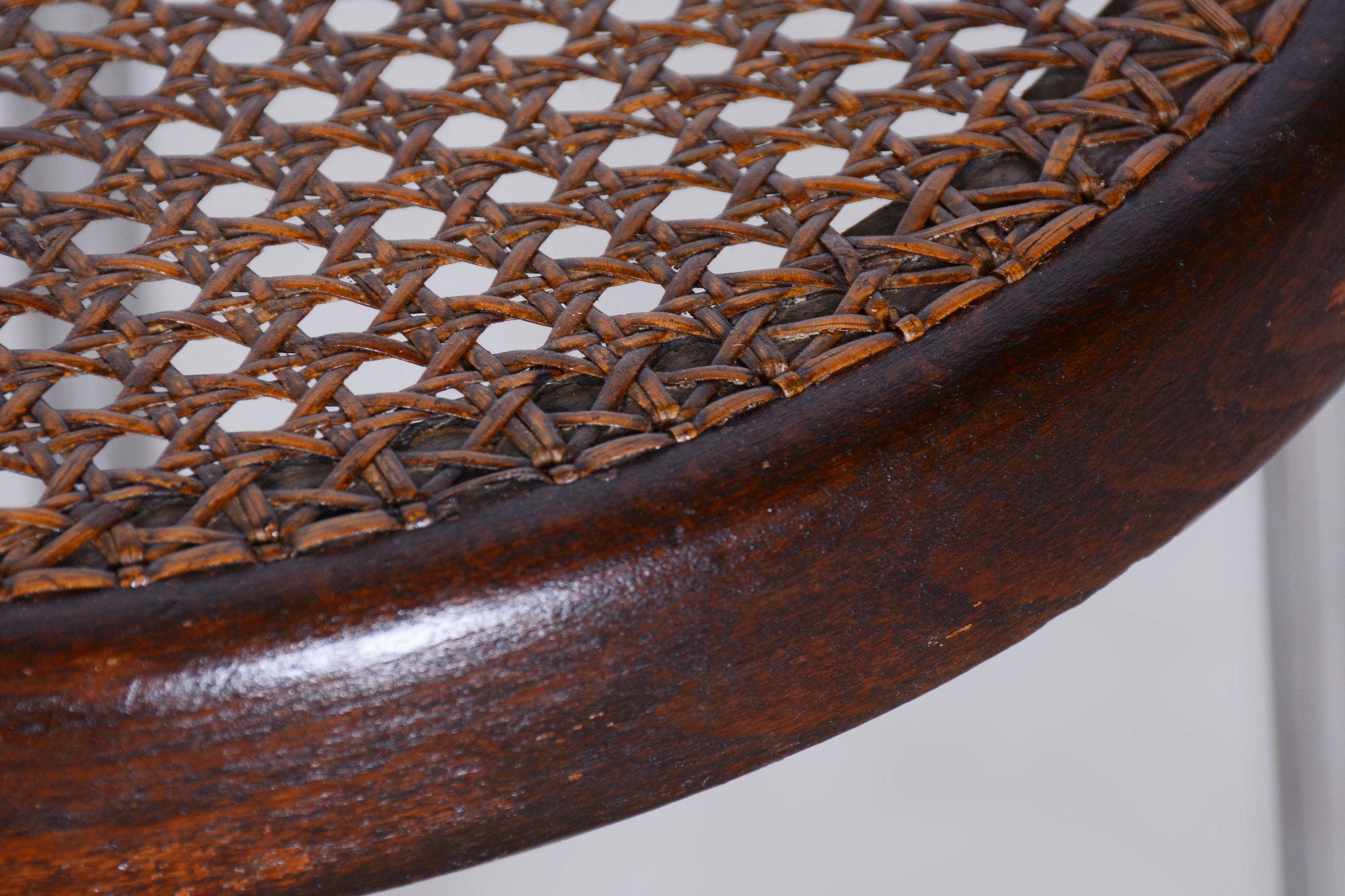 Sgabello Bauhaus restaurato, di Robert Slezák, cromo, rattan, ceco, anni '30 in vendita 2