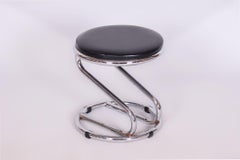 Restored Bauhaus Stool, Chrome-Plated Steel, Leatherette, Geman, 1950s