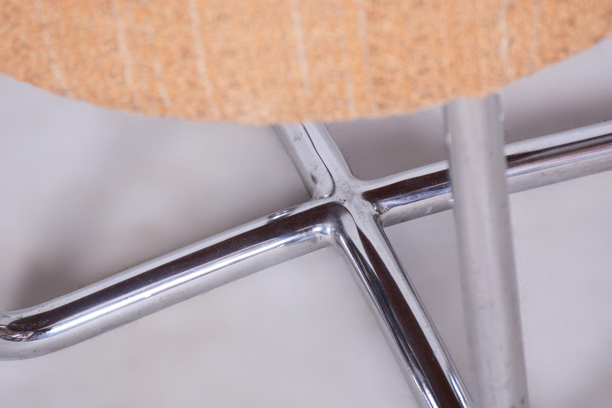 Acier Tabouret Bauhaus restauré, acier chromé, rembourrage à ressort,  Tchèque, années 1930 en vente