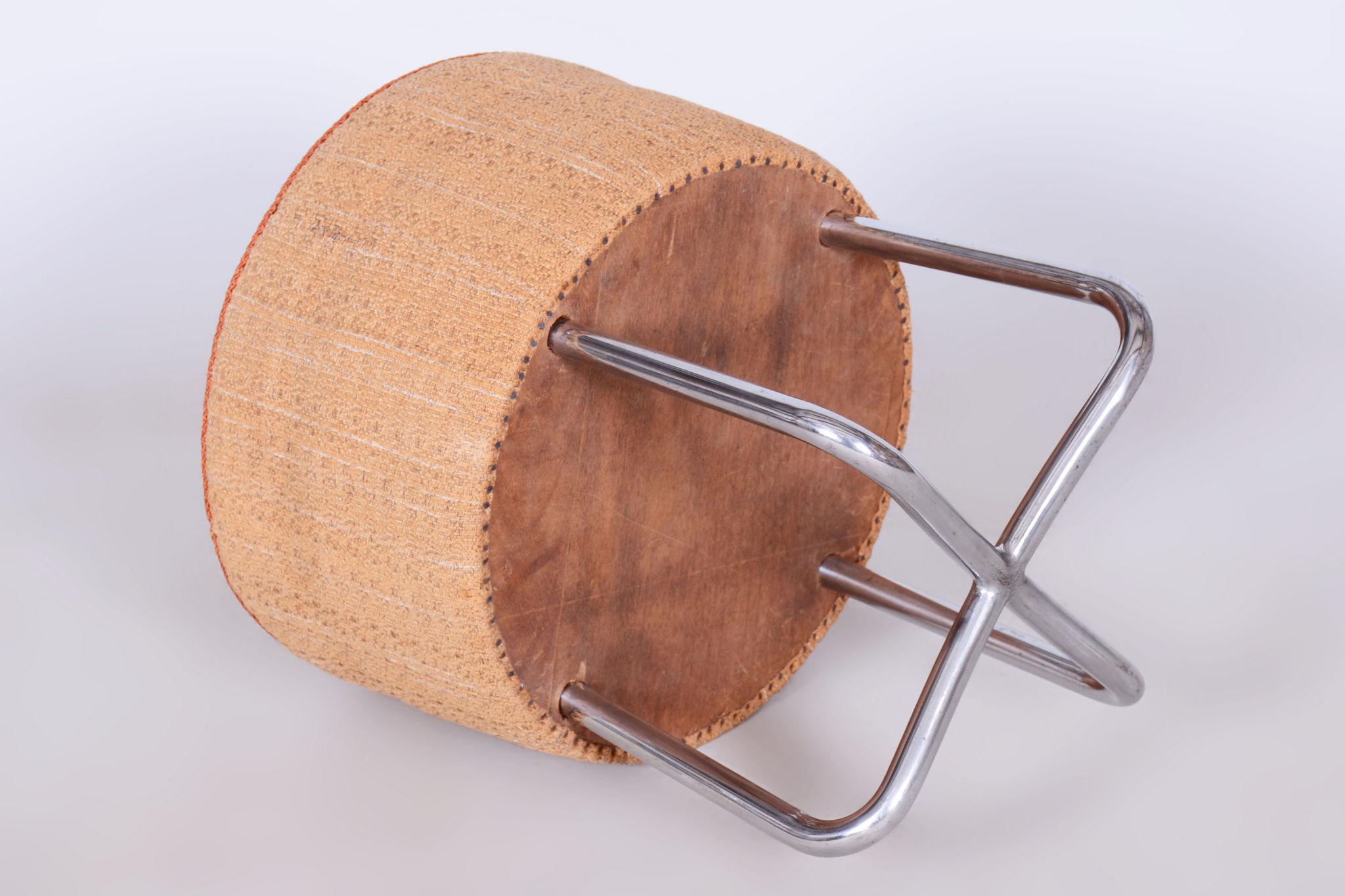 Tabouret Bauhaus restauré, acier chromé, rembourrage à ressort,  Tchèque, années 1930 en vente 2