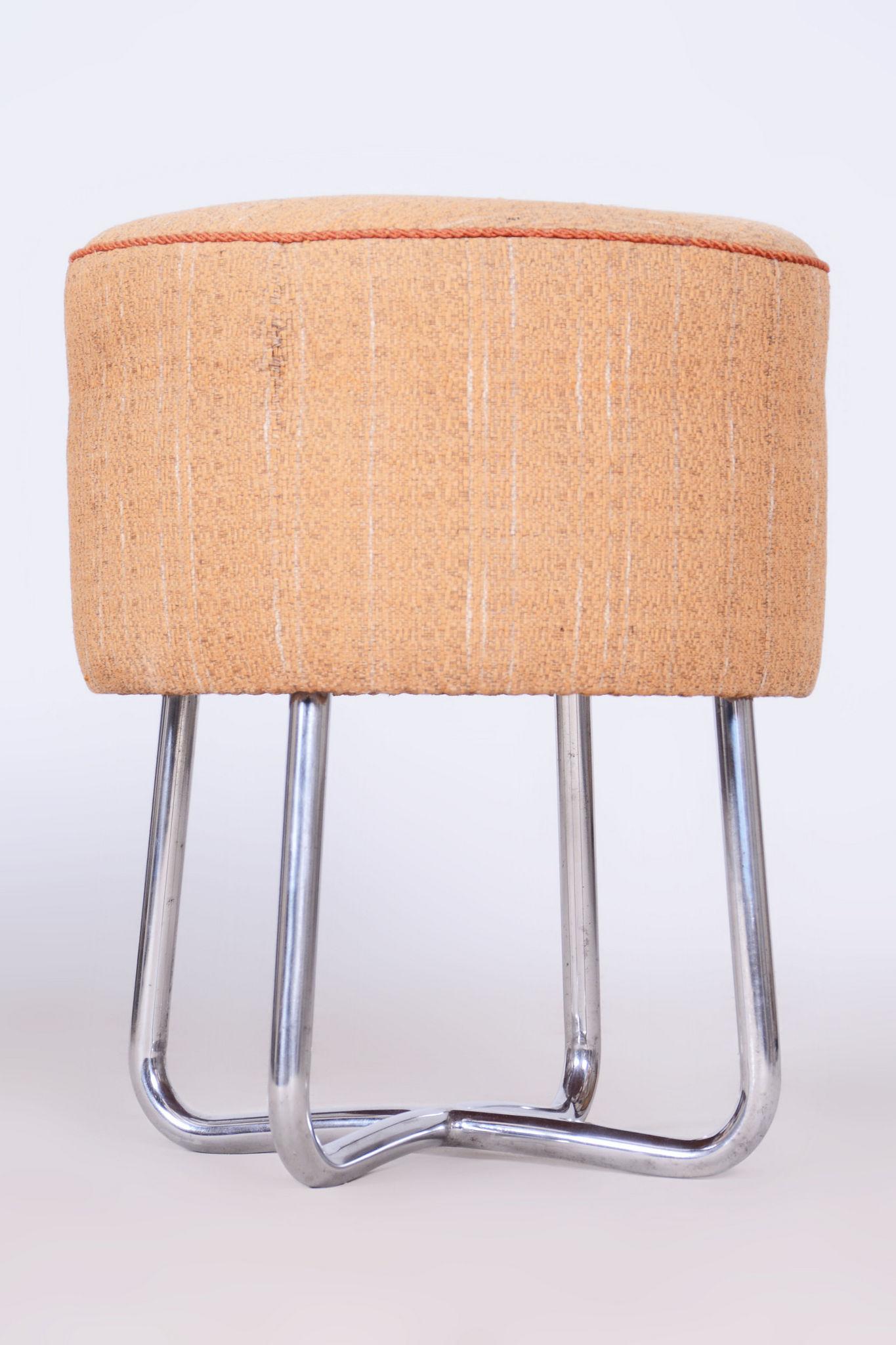Tabouret Bauhaus restauré, acier chromé, rembourrage à ressort,  Tchèque, années 1930 en vente 3