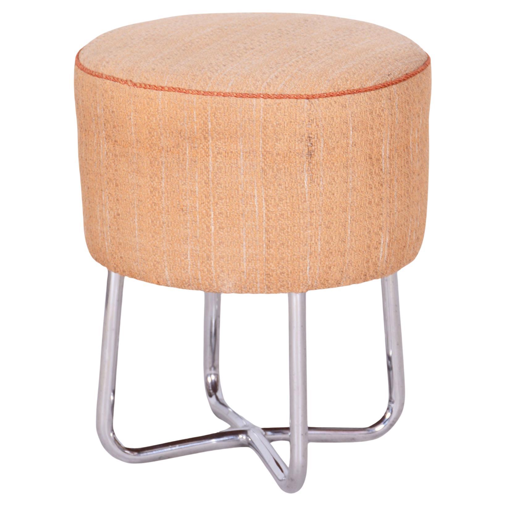 Sgabello Bauhaus restaurato, Acciaio cromato, Tappezzeria a molla,  Ceca, anni '30