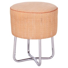 Restored Bauhaus Stool, Chrome-Plated Steel, Spring Upholstery,  Czech, 1930s