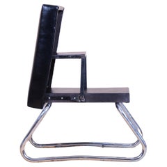 Restaurierter Bauhaus Hocker, Echt Leaher, Chrom, Stahl, Deutschland, 1960er Jahre