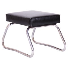 Restored Bauhaus Stool, Genuine Leaher, Chrome, Steel, Germany, 1960s