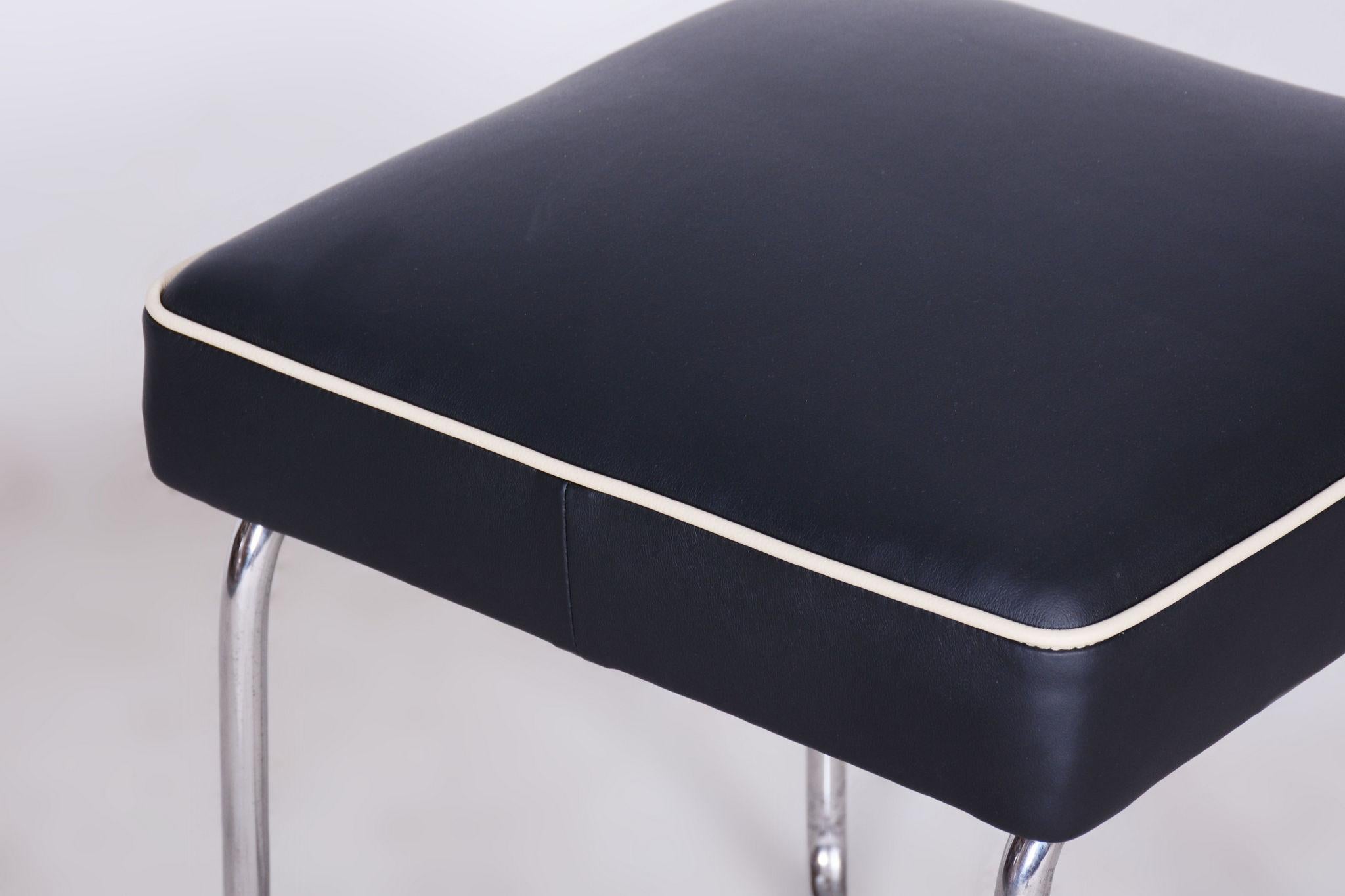 Restored Bauhaus Stool, M. Breuer, Mücke Melder, Chrome, Leather, Czechia, 1930s In Good Condition For Sale In Horomerice, CZ