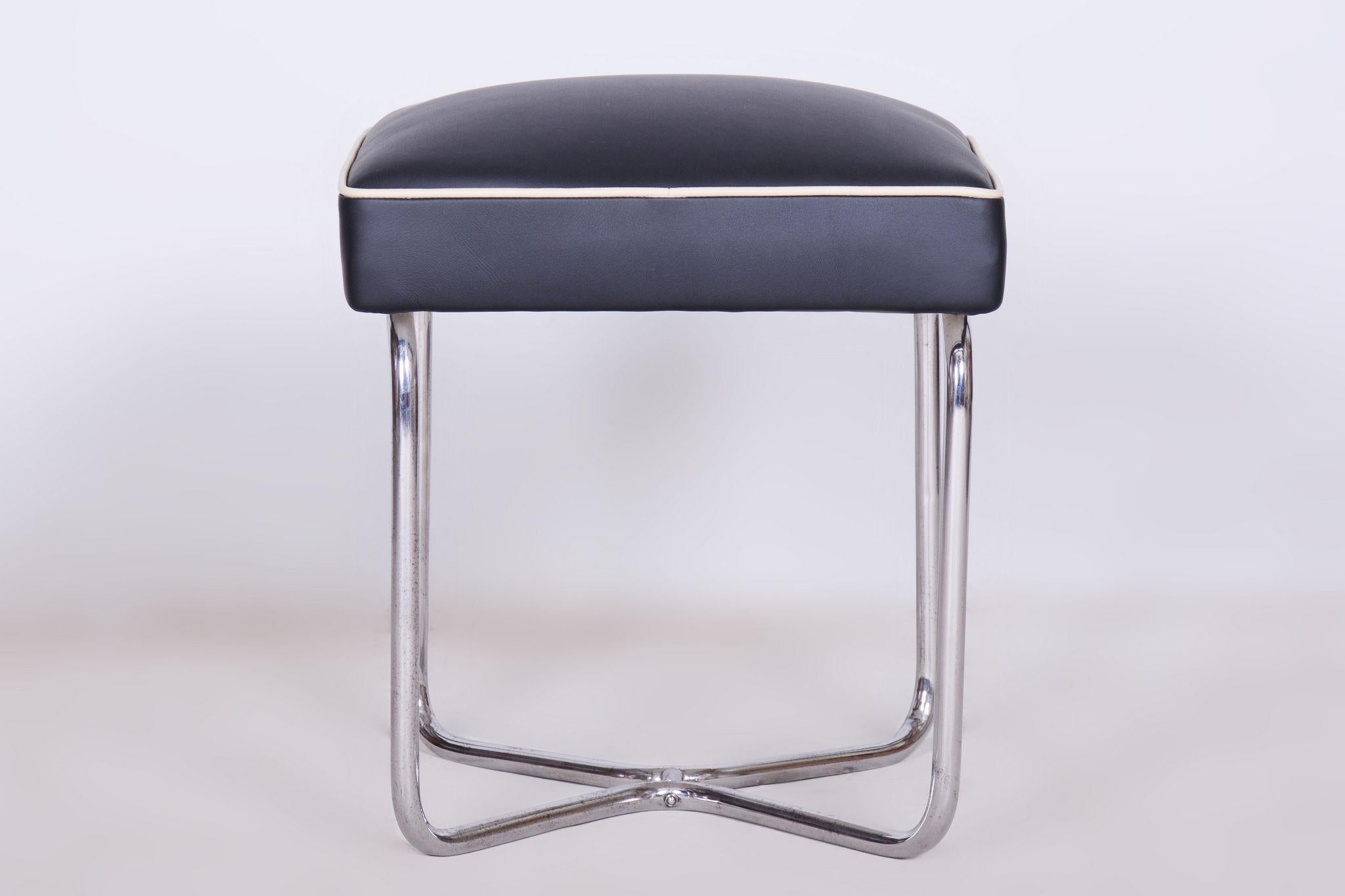Restaurierter Bauhaus-Hocker, M. Breuer, Mücke Melder, Chrom, Leder, Tschechische Republik, 1930er Jahre (Stahl) im Angebot