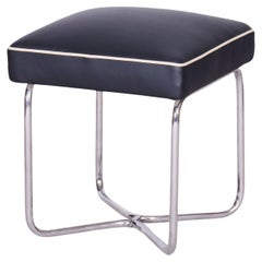 Taburete Bauhaus restaurado, M. Breuer, Mücke Melder, cromo, cuero, Chequia, años 30