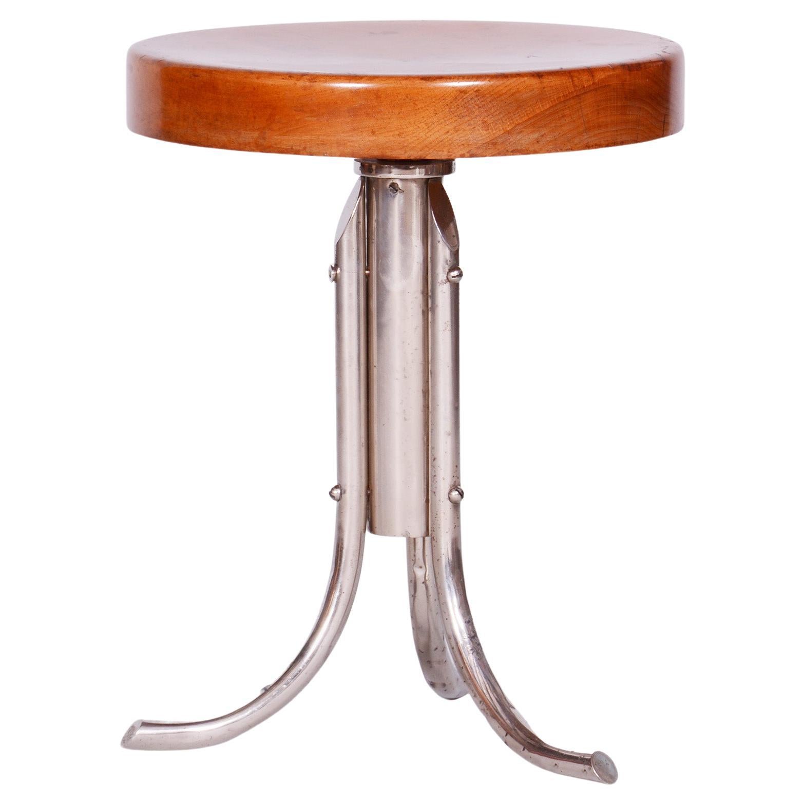 Sgabello Bauhaus restaurato, Mücke & Melder, faggio, acciaio cromato, Cechia, anni '30