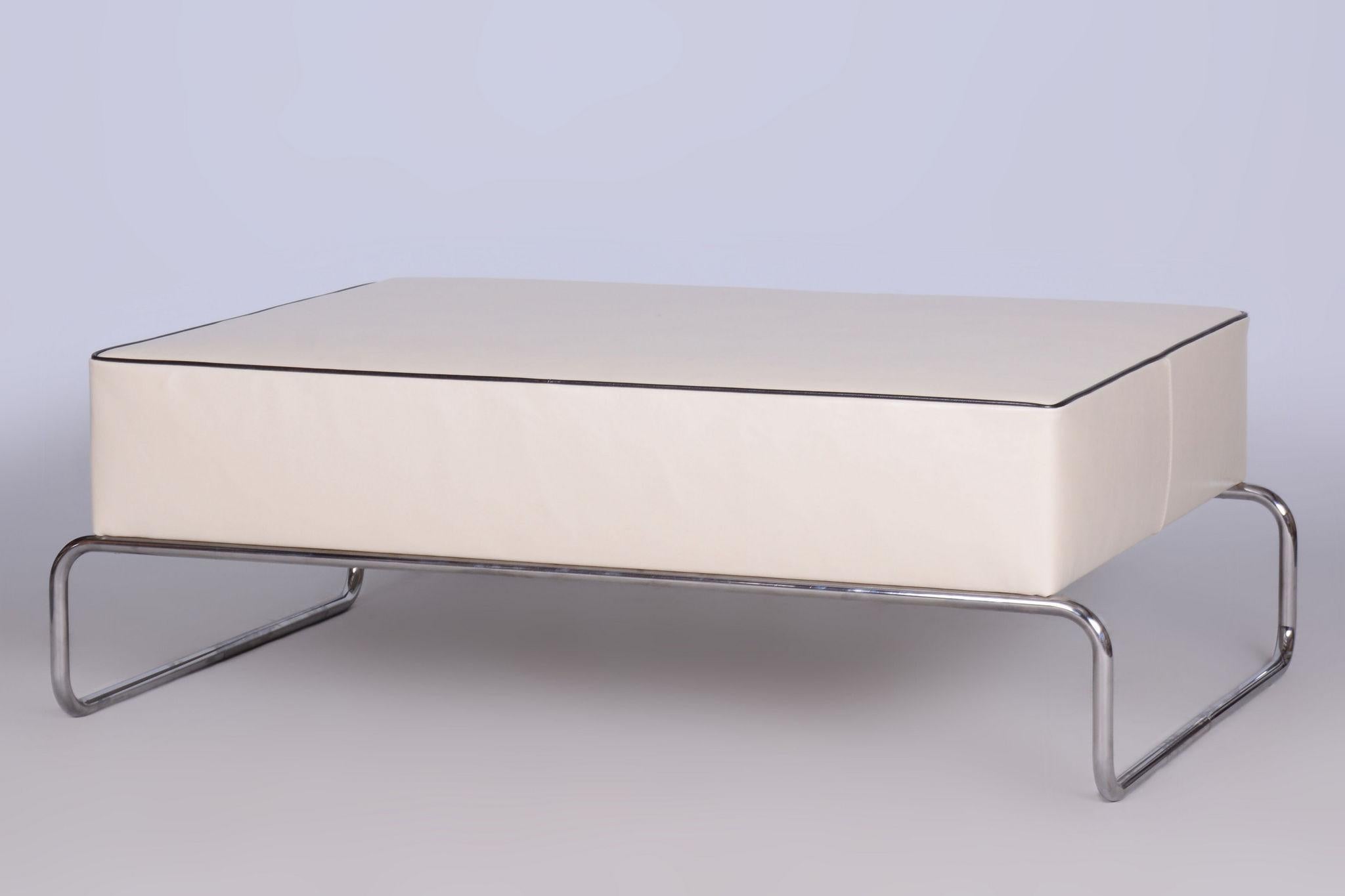 Restored Bauhaus Stool-Table, Chrome Steel, New Upholstery, Czechia, 1930s For Sale 6