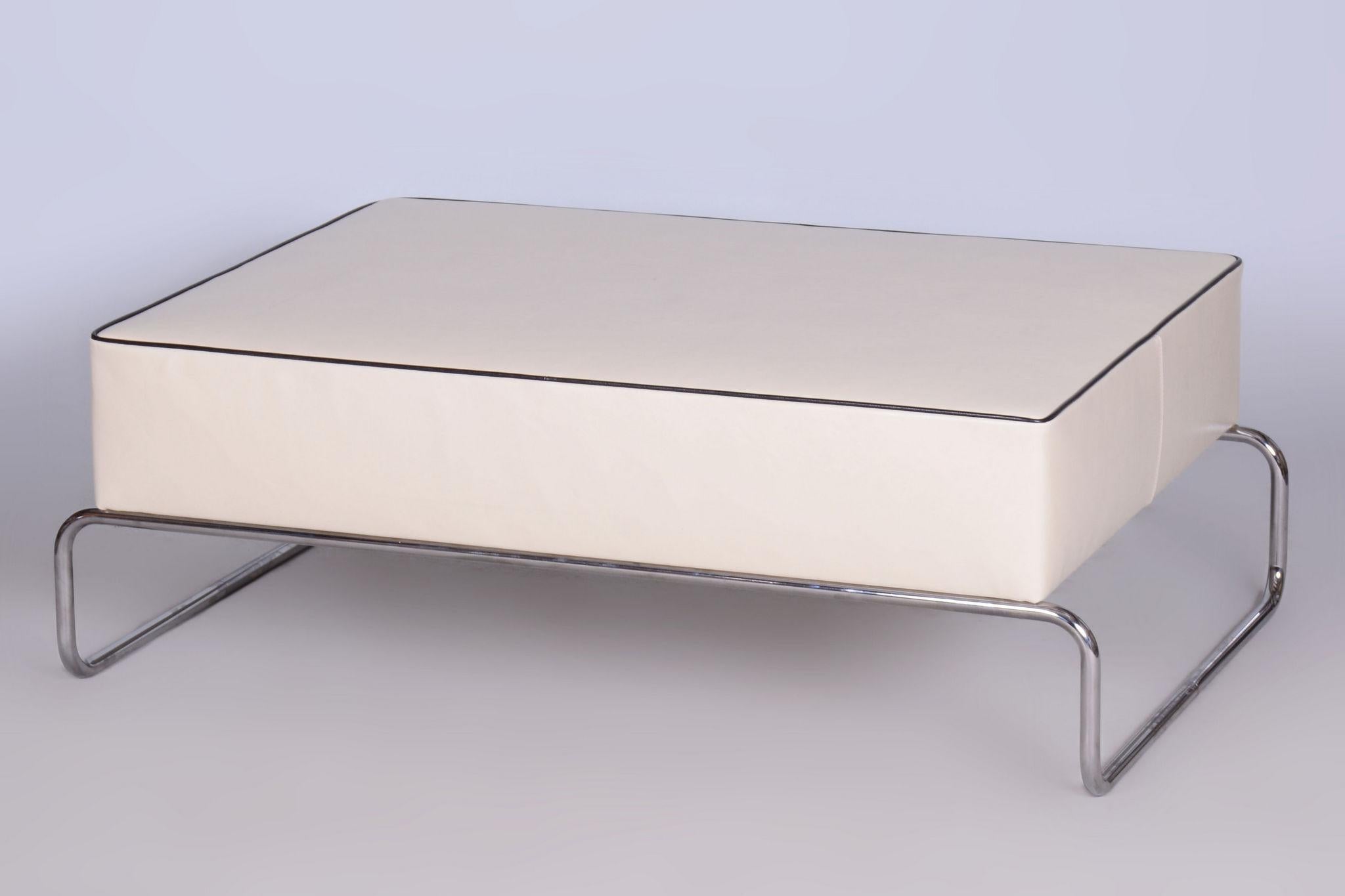 Restored Bauhaus Stool-Table, Chrome Steel, New Upholstery, Czechia, 1930s For Sale 7