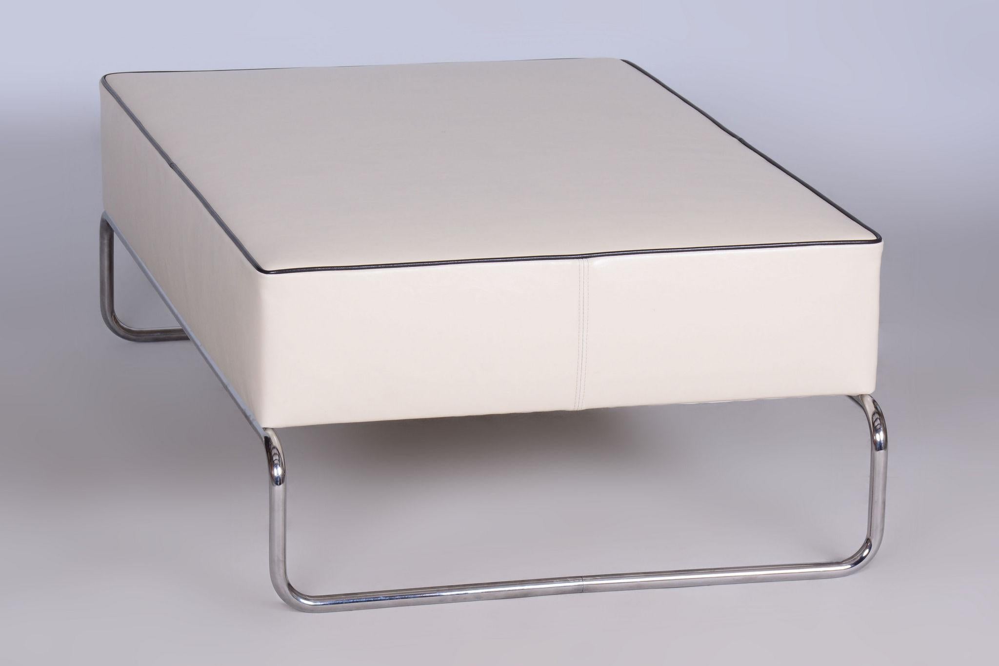 Mid-20th Century Restored Bauhaus Stool-Table, Chrome Steel, New Upholstery, Czechia, 1930s For Sale