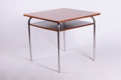 Restored Bauhaus Table, by Vichr a spol., Oak, Chrome, Polished, Czech, 1940s