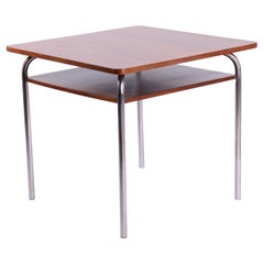 Restored Bauhaus Table, by Vichr a spol., Oak, Chrome, Polished, Czech, 1940s