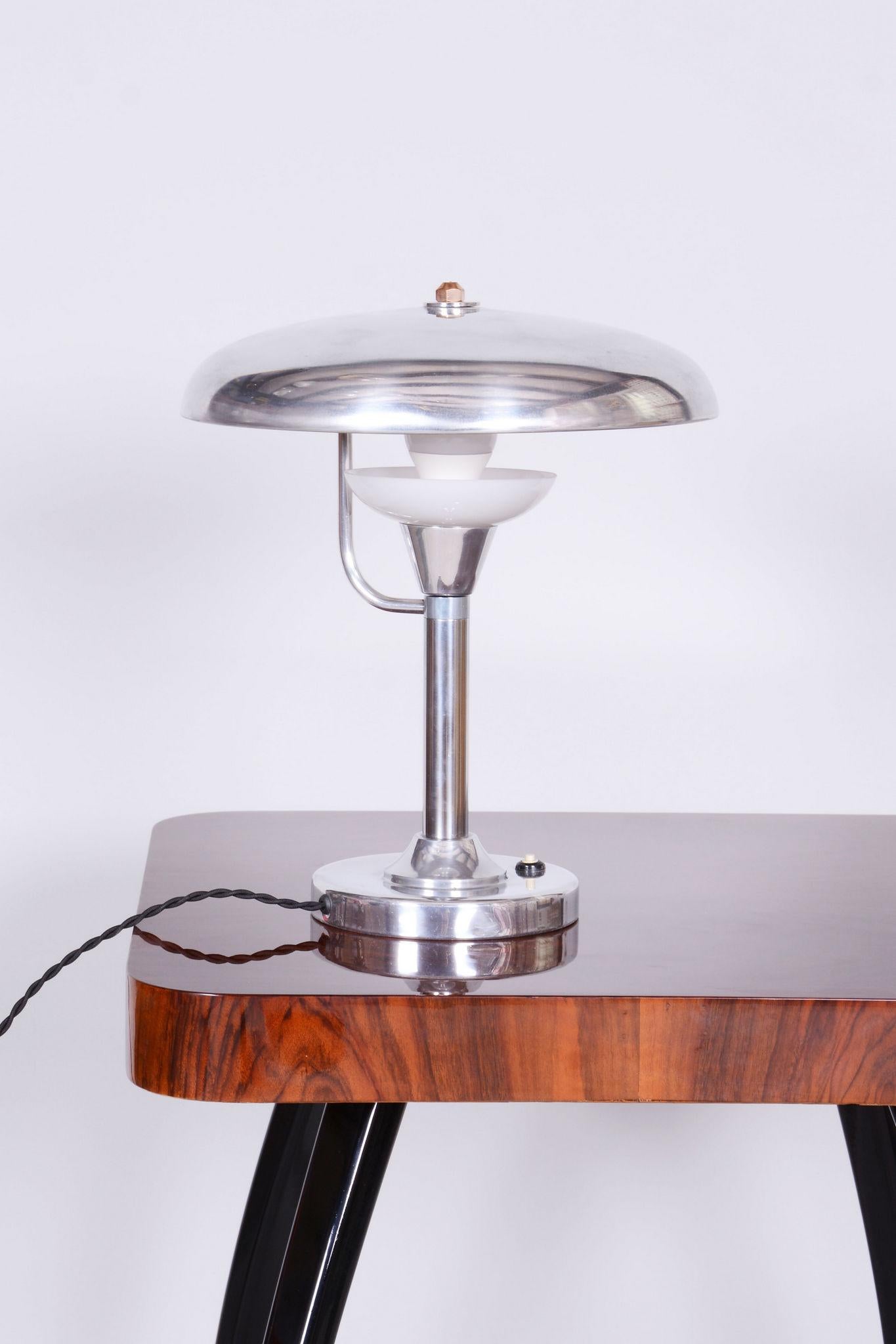 Restored Bauhaus Table Lamp, by Franta Anýž, Nickle-Plated Steel, Czech, 1920s For Sale 1