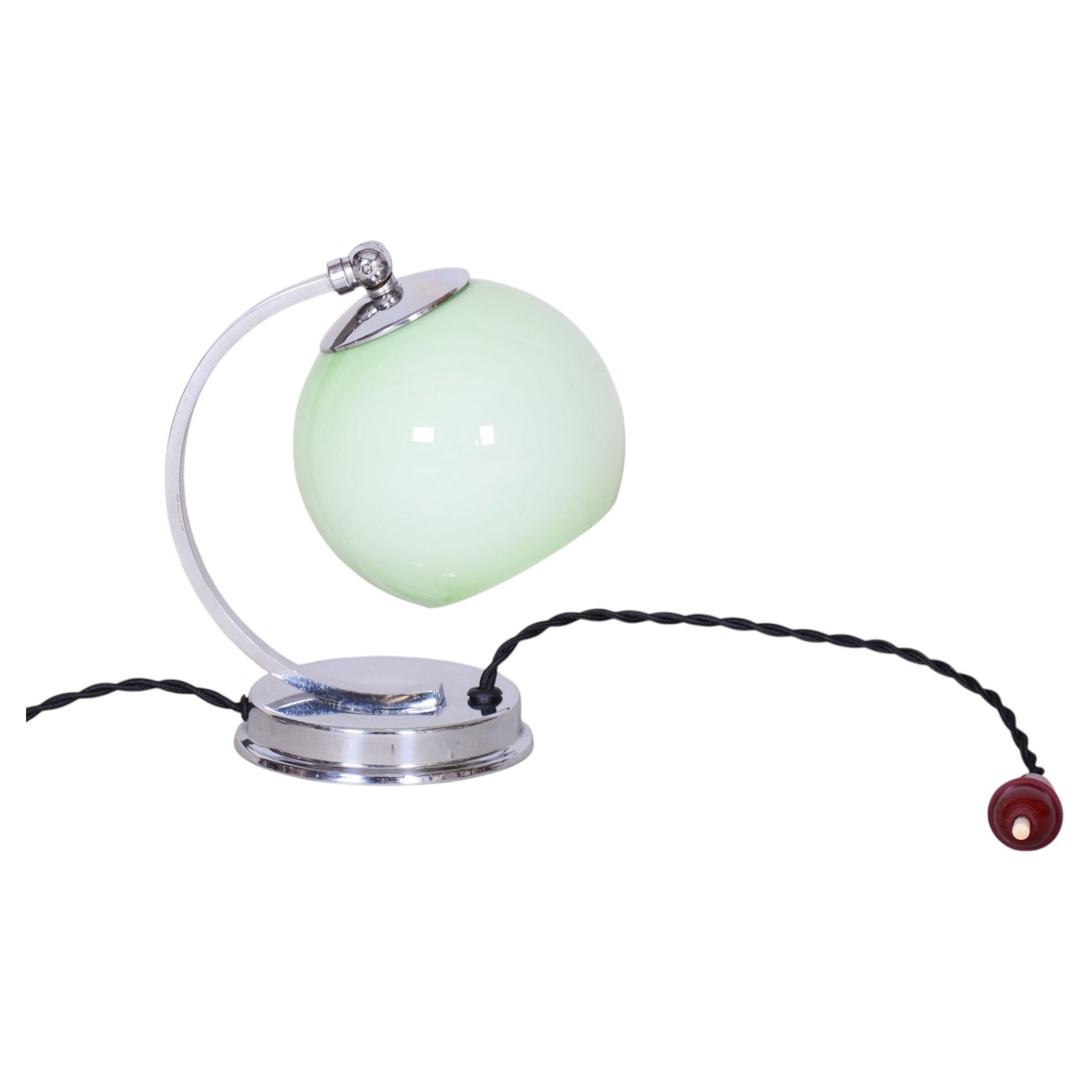 Restored Bauhaus Table Lamp, Chrome, Aluminium, Opaline Glass, Czech, 1930s For Sale