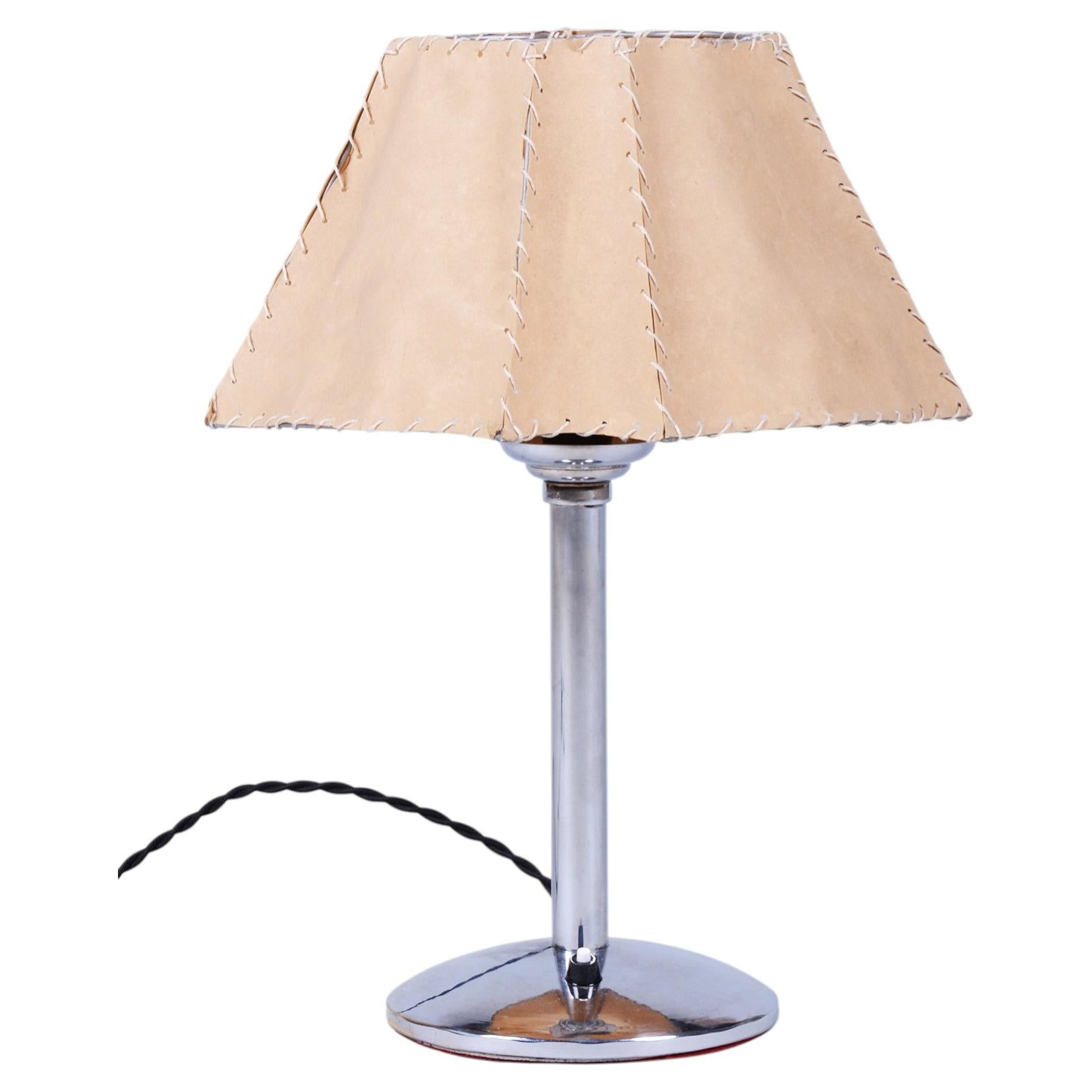 Restored Bauhaus Table Lamp, Chrome-Plated Steel, Parchment, Czech, 1930s