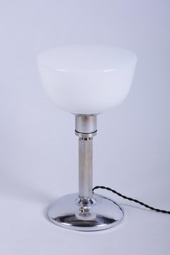 Restored Bauhaus Table Lamp, Chrome, Steel, Opaline Glass, Czech, 1930s