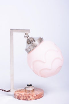 Restored Bauhaus Table Lamp, Marble, Opaline Glass, Chrome, France, 1920s