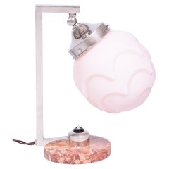 Restored Bauhaus Table Lamp, Marble, Opaline Glass, Chrome, France, 1920s