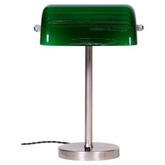 Restored Bauhaus Table Lamp, Nickel, Steel, Glass, Rewired, Czech, 1930s