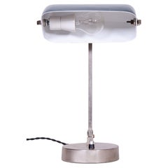 Restored Bauhaus Table Lamp, Nickel, Steel, Glass, Rewired, Czech, 1930s