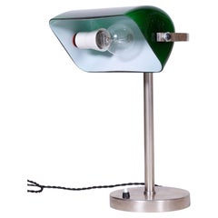 Restored Bauhaus Table Lamp, Nickel, Steel, Glass, Rewired, Czech, 1930s