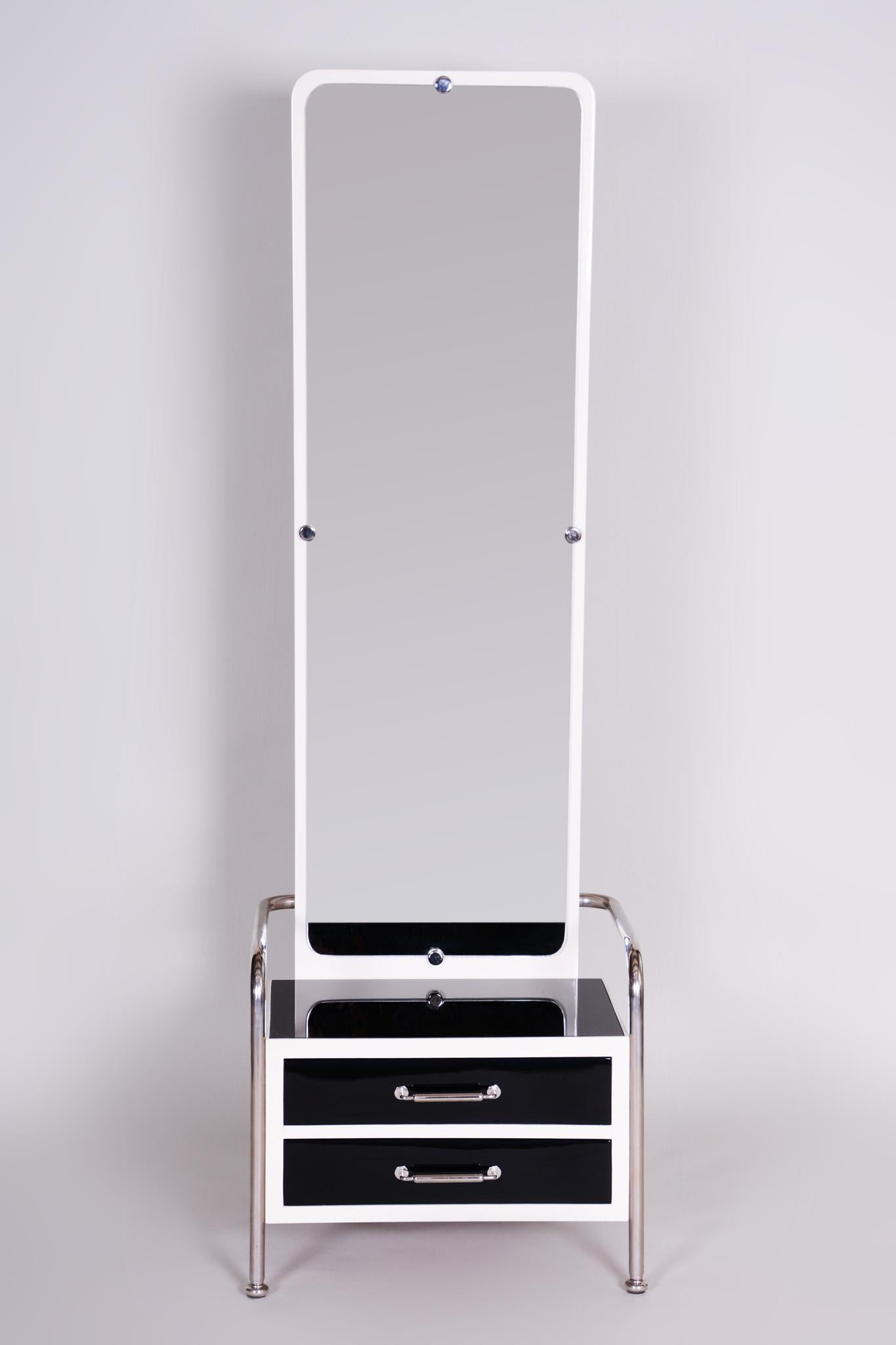 Toilette Bauhaus restaurée avec miroir, chrome, bois laqué, tchèque, années 1930 en vente 6