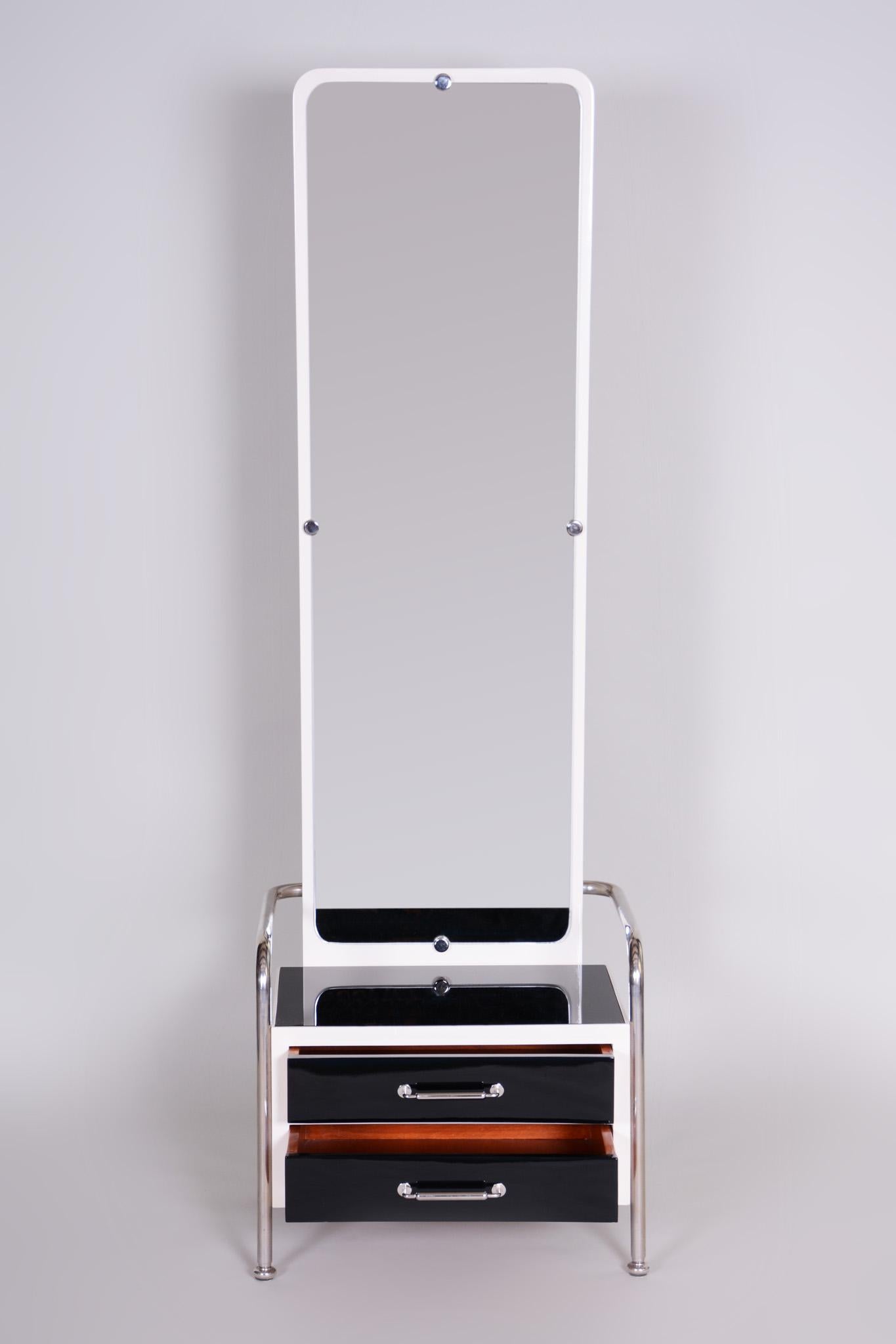 Toilette Bauhaus restaurée avec miroir, chrome, bois laqué, tchèque, années 1930 en vente 7