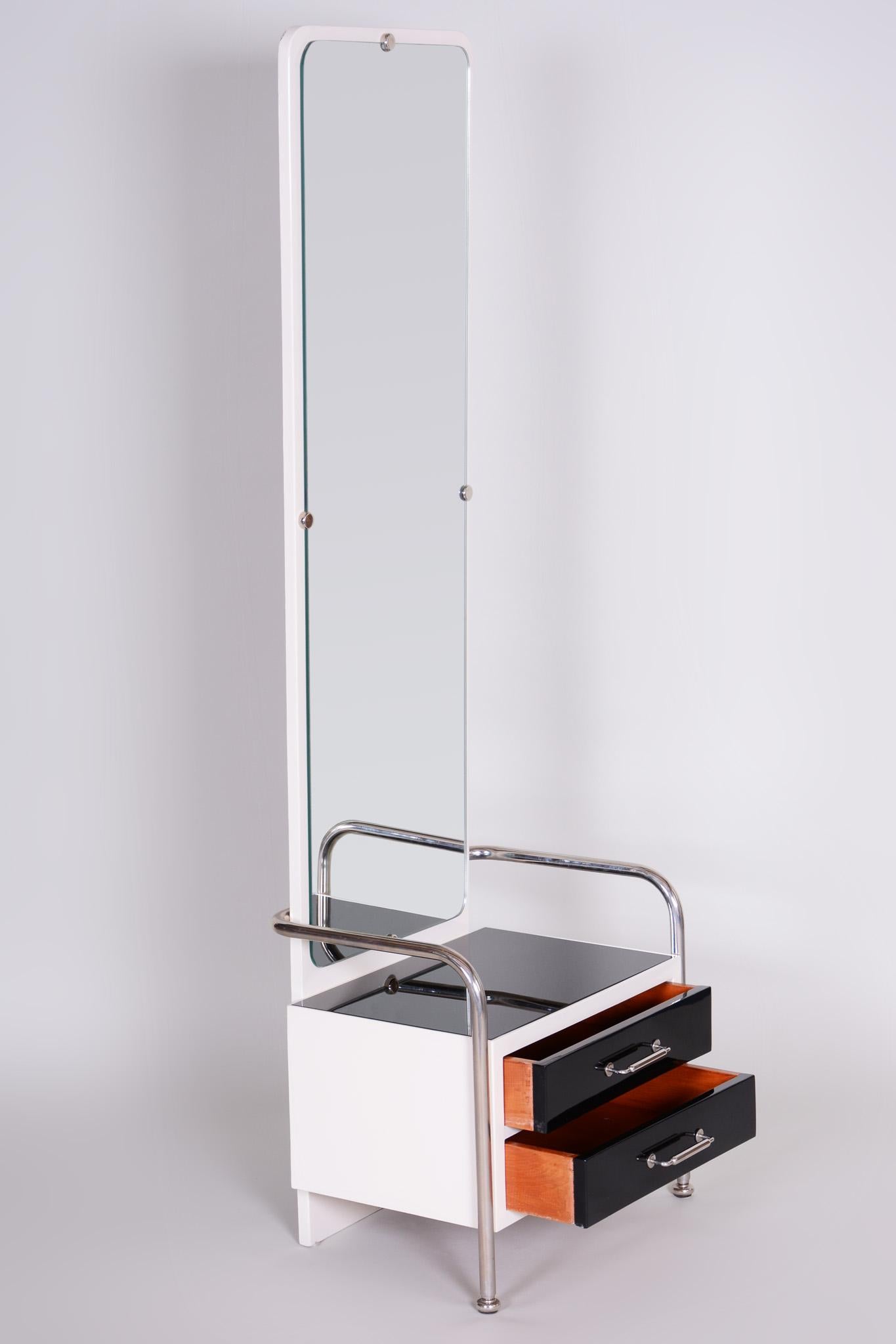 Toilette Bauhaus restaurée avec miroir, chrome, bois laqué, tchèque, années 1930 en vente 8