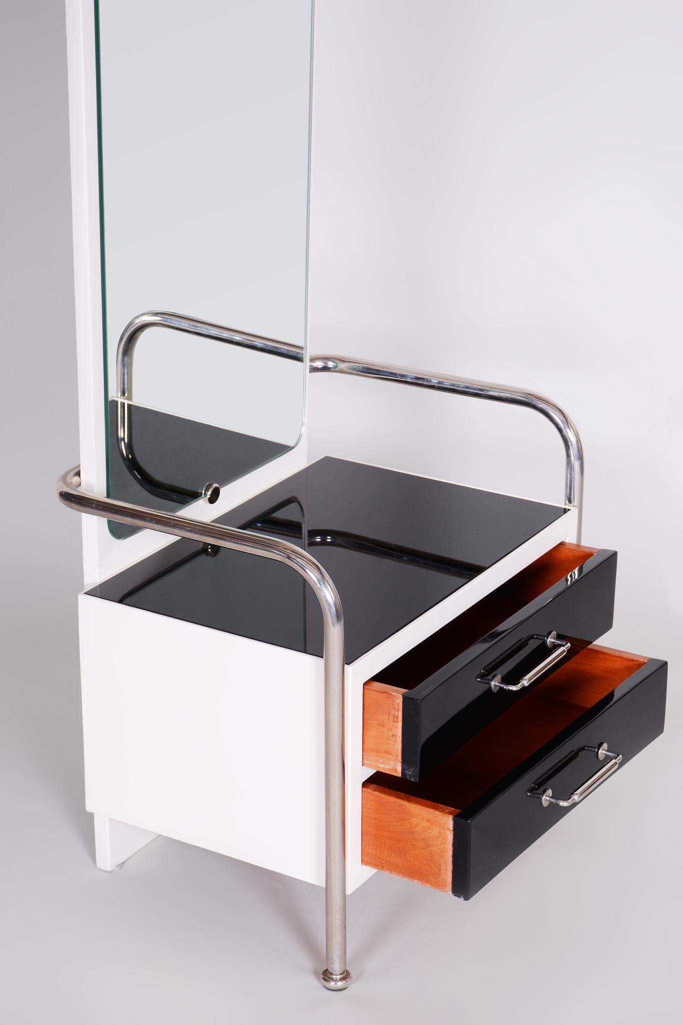 Toilette Bauhaus restaurée avec miroir, chrome, bois laqué, tchèque, années 1930 en vente 9