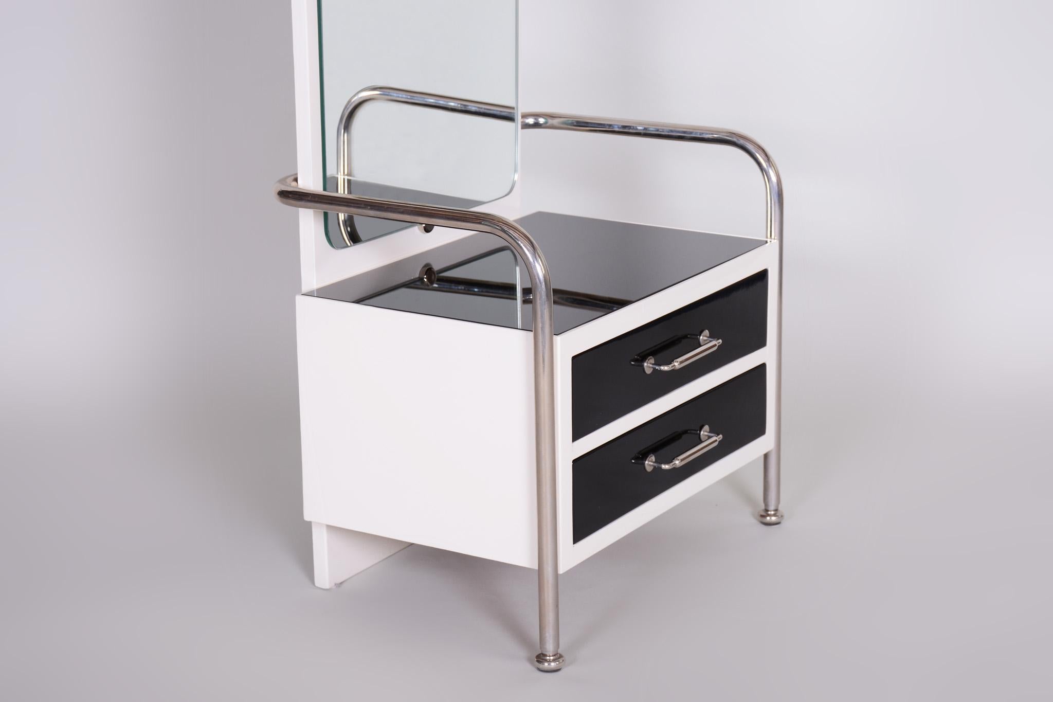 Toilette Bauhaus restaurée avec miroir, chrome, bois laqué, tchèque, années 1930 en vente 10