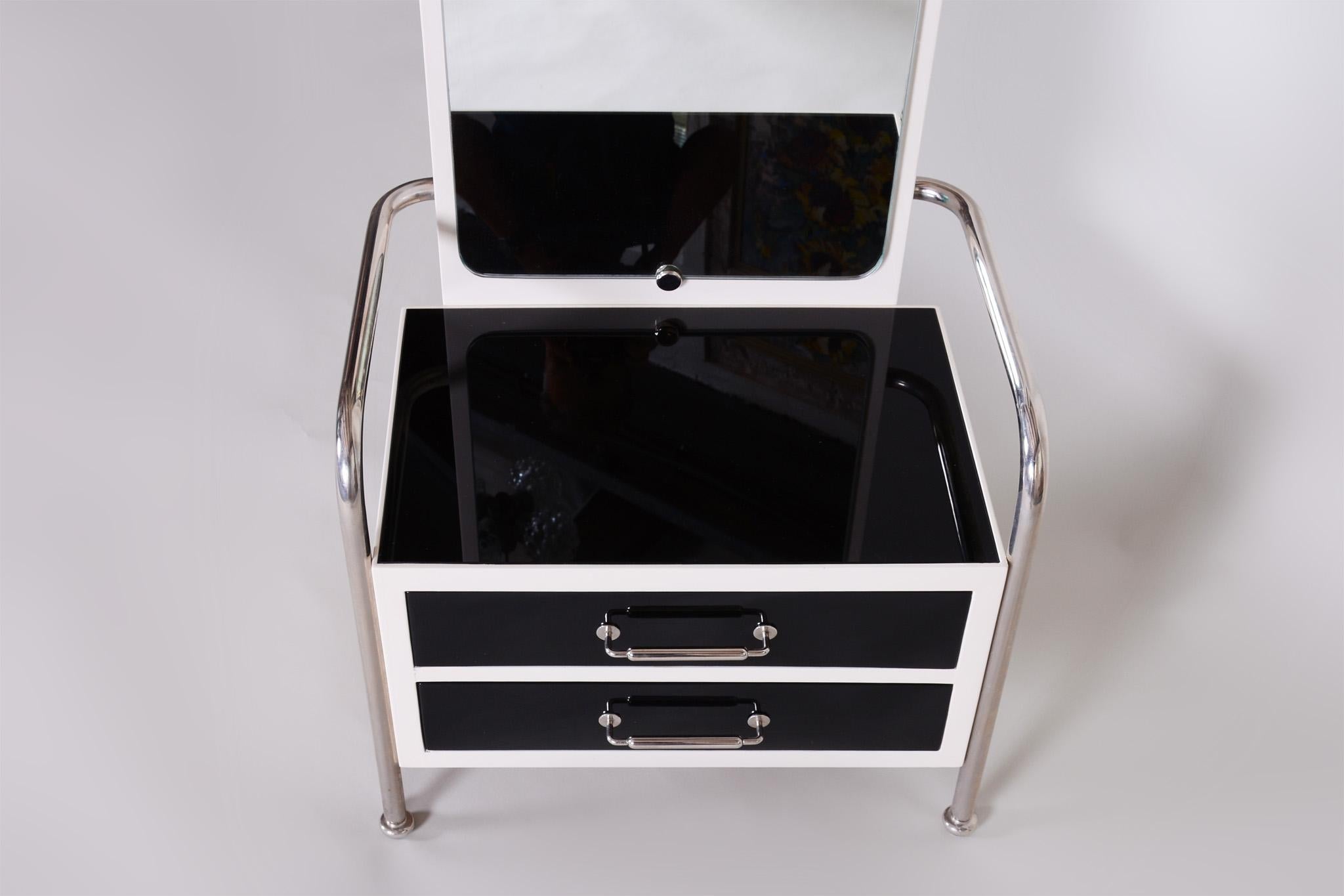 Toilette Bauhaus restaurée avec miroir, chrome, bois laqué, tchèque, années 1930 en vente 11