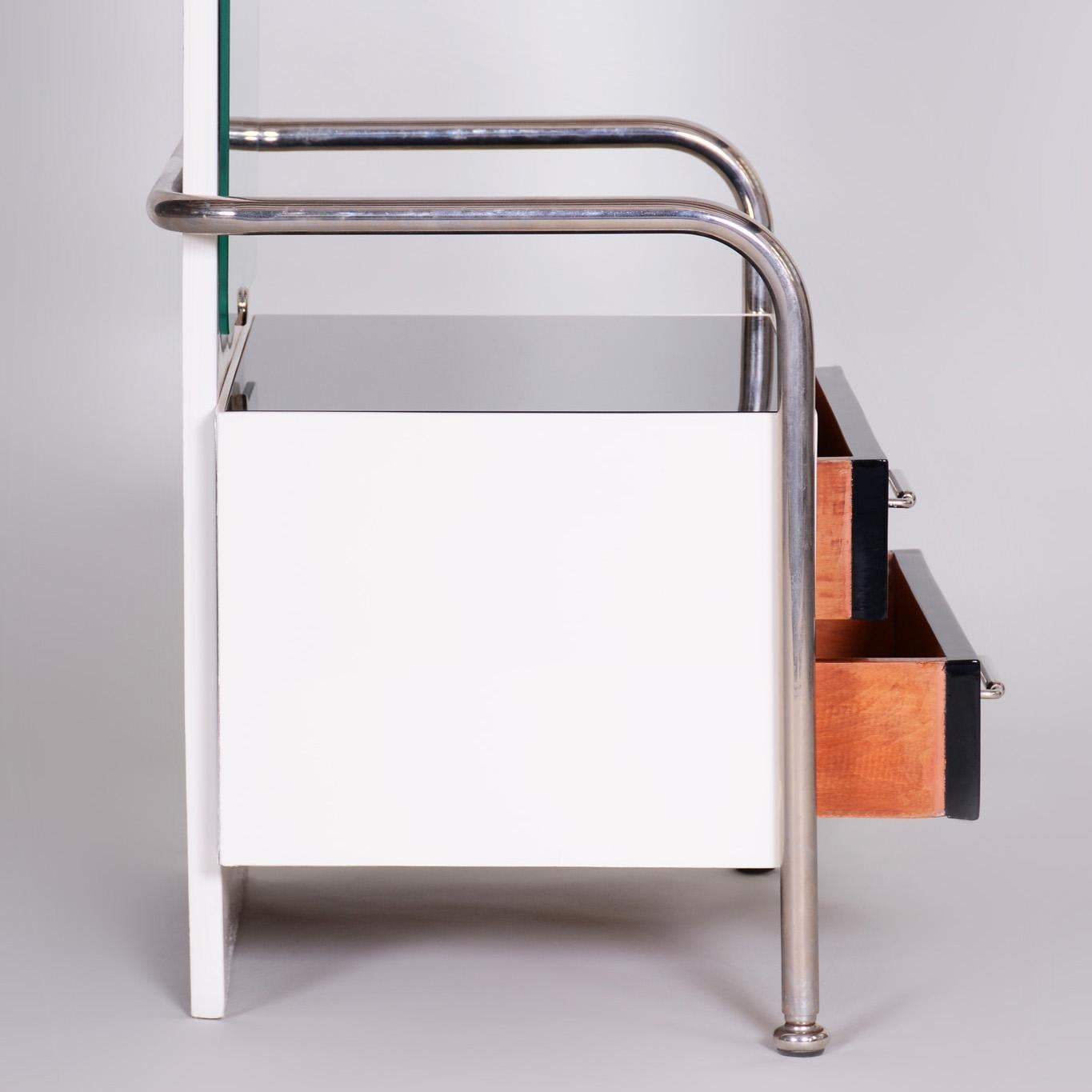 Toilette Bauhaus restaurée avec miroir, chrome, bois laqué, tchèque, années 1930 en vente 2