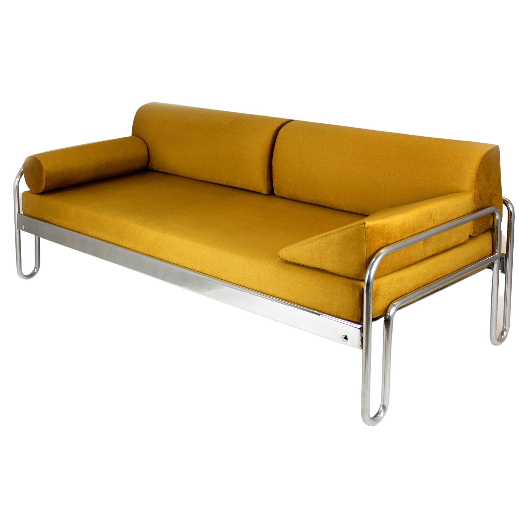 Restored Bauhaus Tubular Chrome Steel Sofa from Mucke Melder, 1930s at