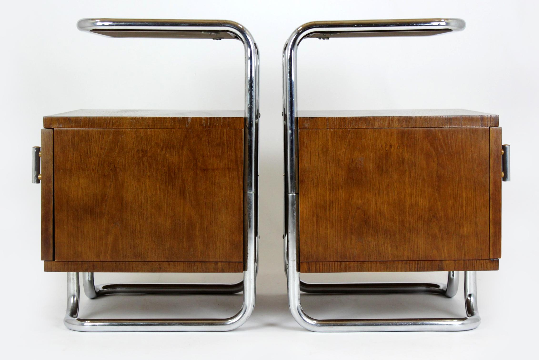 Restored Bauhaus Tubular Steel Nightstands by Hynek Gottwald, 1930s, Set of 2 10