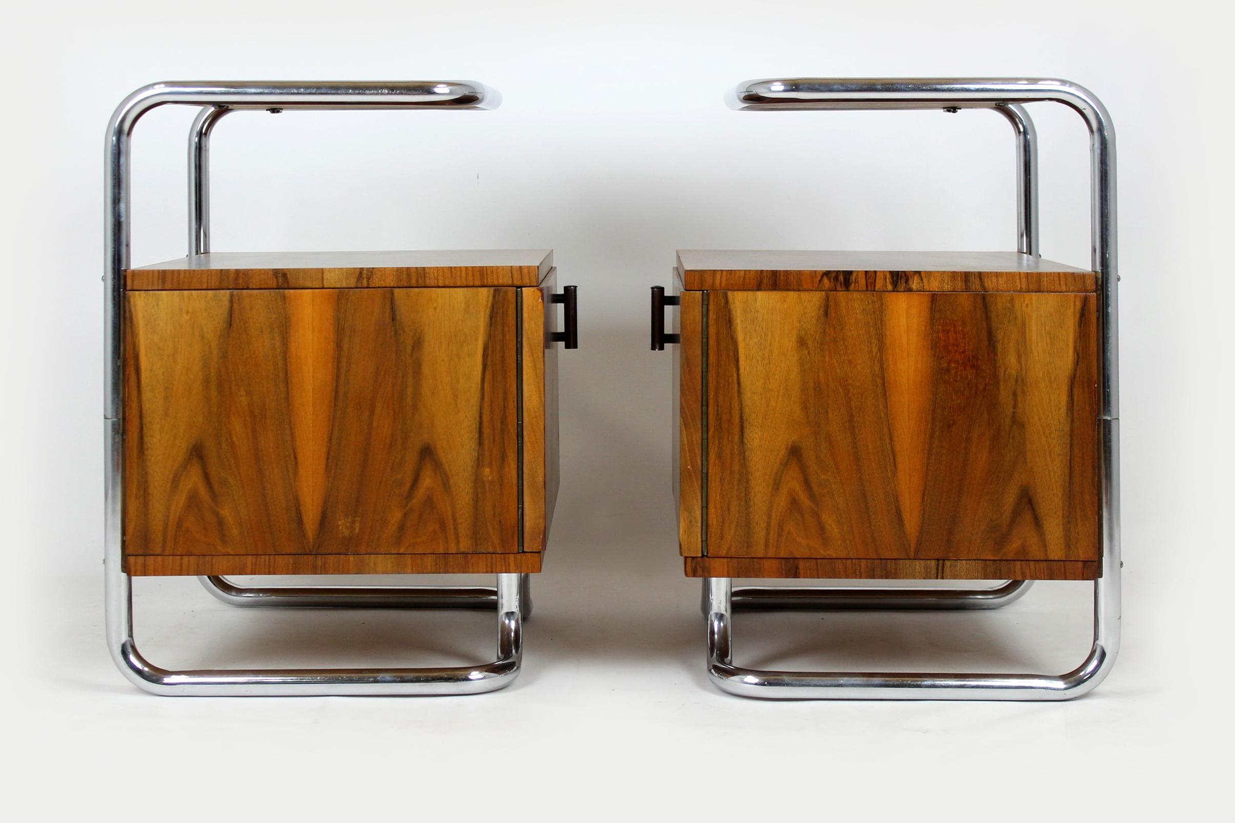 Restored Bauhaus Tubular Steel Nightstands by Hynek Gottwald, 1930s, Set of 2 11