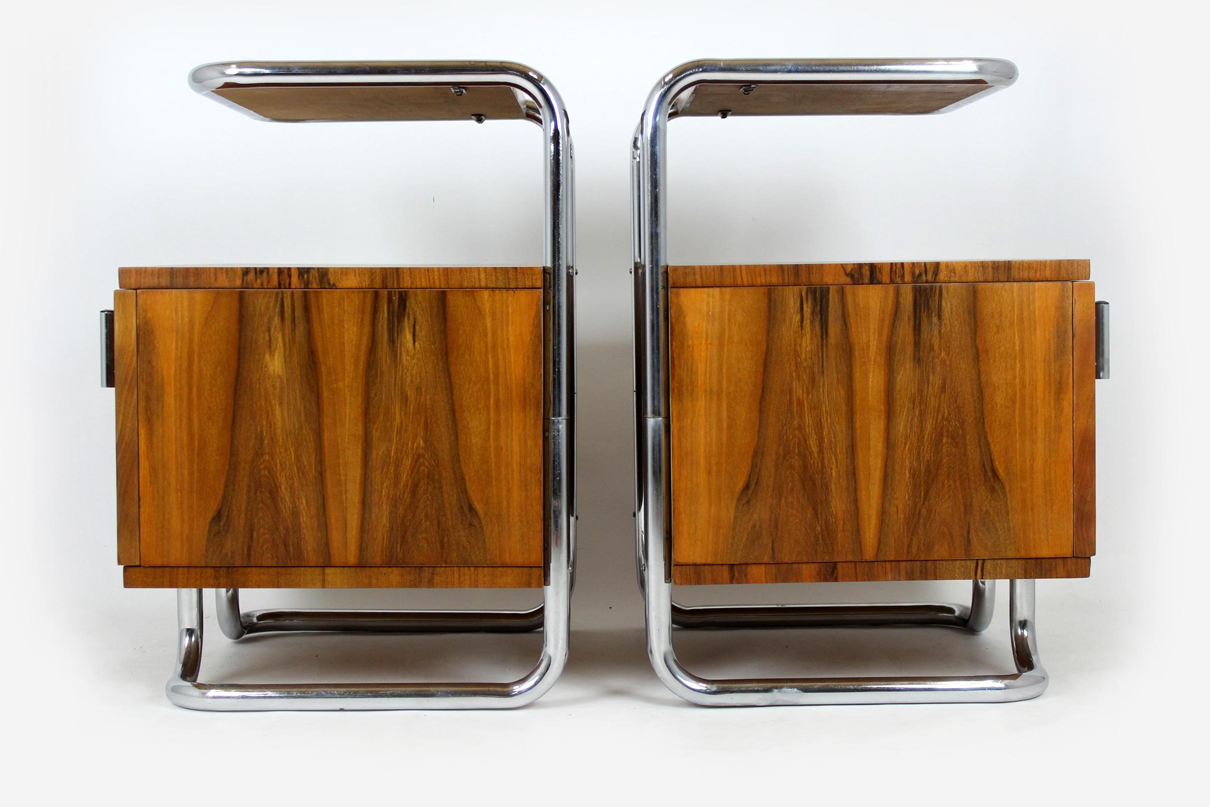 Restored Bauhaus Tubular Steel Nightstands by Hynek Gottwald, 1930s, Set of 2 12