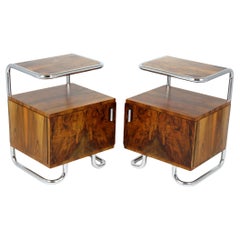 Comodini in acciaio tubolare Bauhaus restaurati di Hynek Gottwald, anni '30, Set di 2