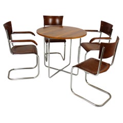 Restored Bauhaus Tubular Steel Set, Round Table and Four Chairs by Mart Stam, 19