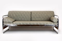 Restored Bauhaus Walnut Sofa, Tubular Steel Frame, Czechoslovakia, 1940s