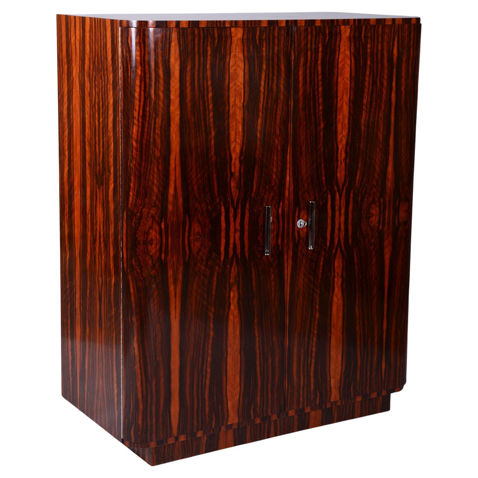 Restored Bauhaus Wardrobe, Maple, Macassar Ebony, Polished, Czech, 1920s