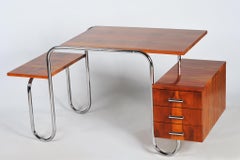 Restored Bauhaus Writing Desk, by A. Lurcat for Kovona, Walnut, Czech, 1940s