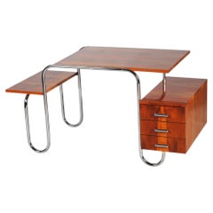 Restored Bauhaus Writing Desk, by A. Lurcat for Kovona, Walnut, Czech, 1940s