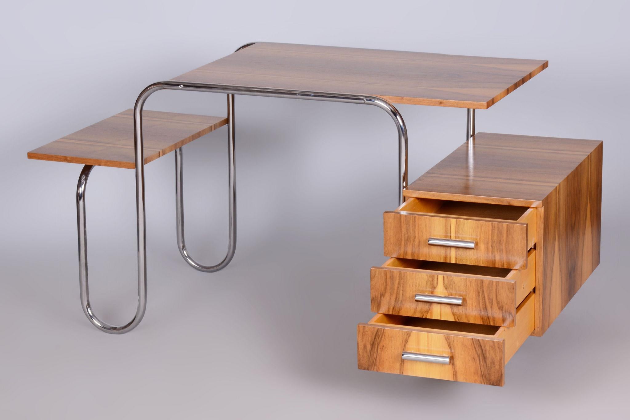 Mid-20th Century Restored Bauhaus Writing Desk, by André Lurcat, Walnut, New Polish, Czech, 1930s For Sale