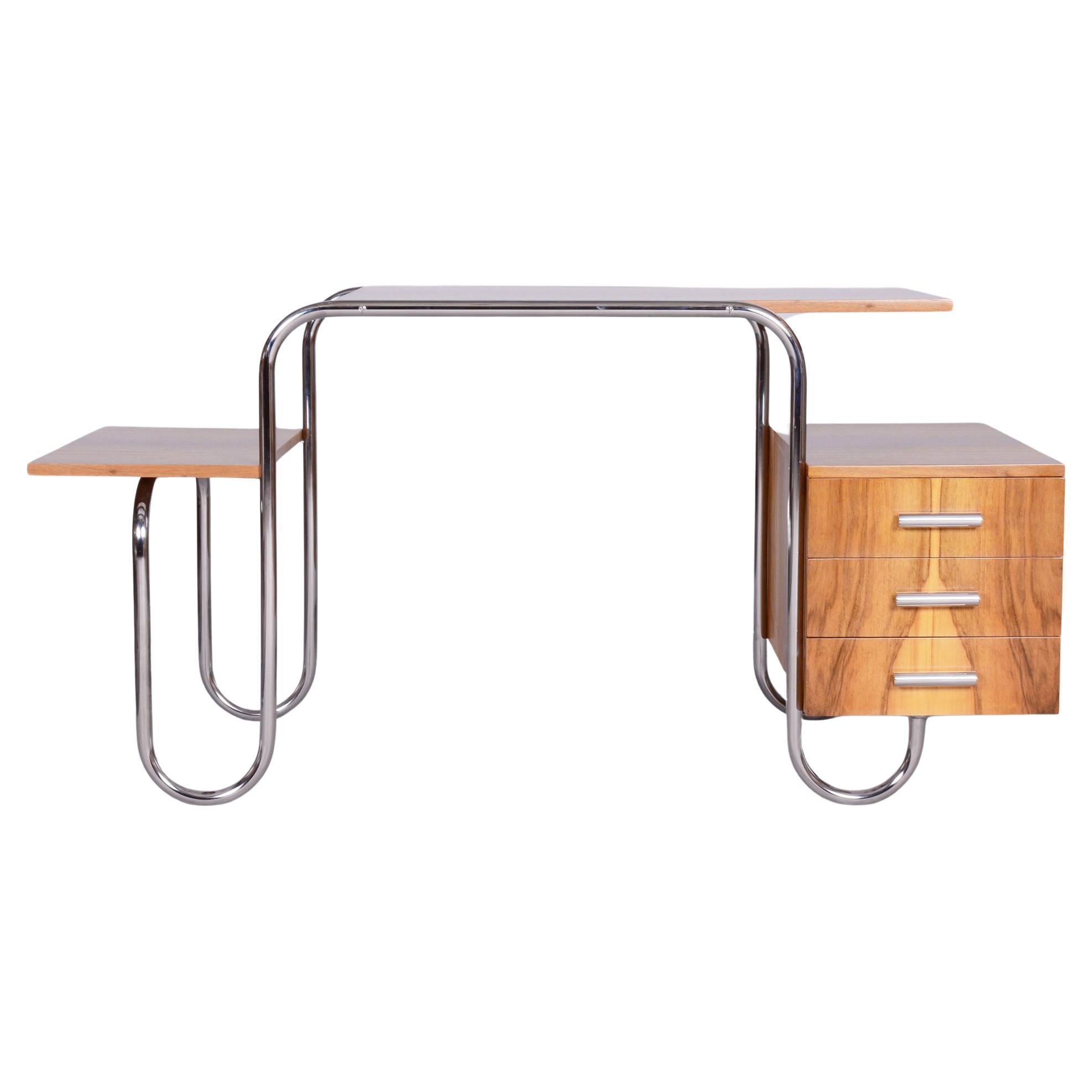 Restored Bauhaus Writing Desk, by André Lurcat, Walnut, New Polish, Czech, 1930s For Sale