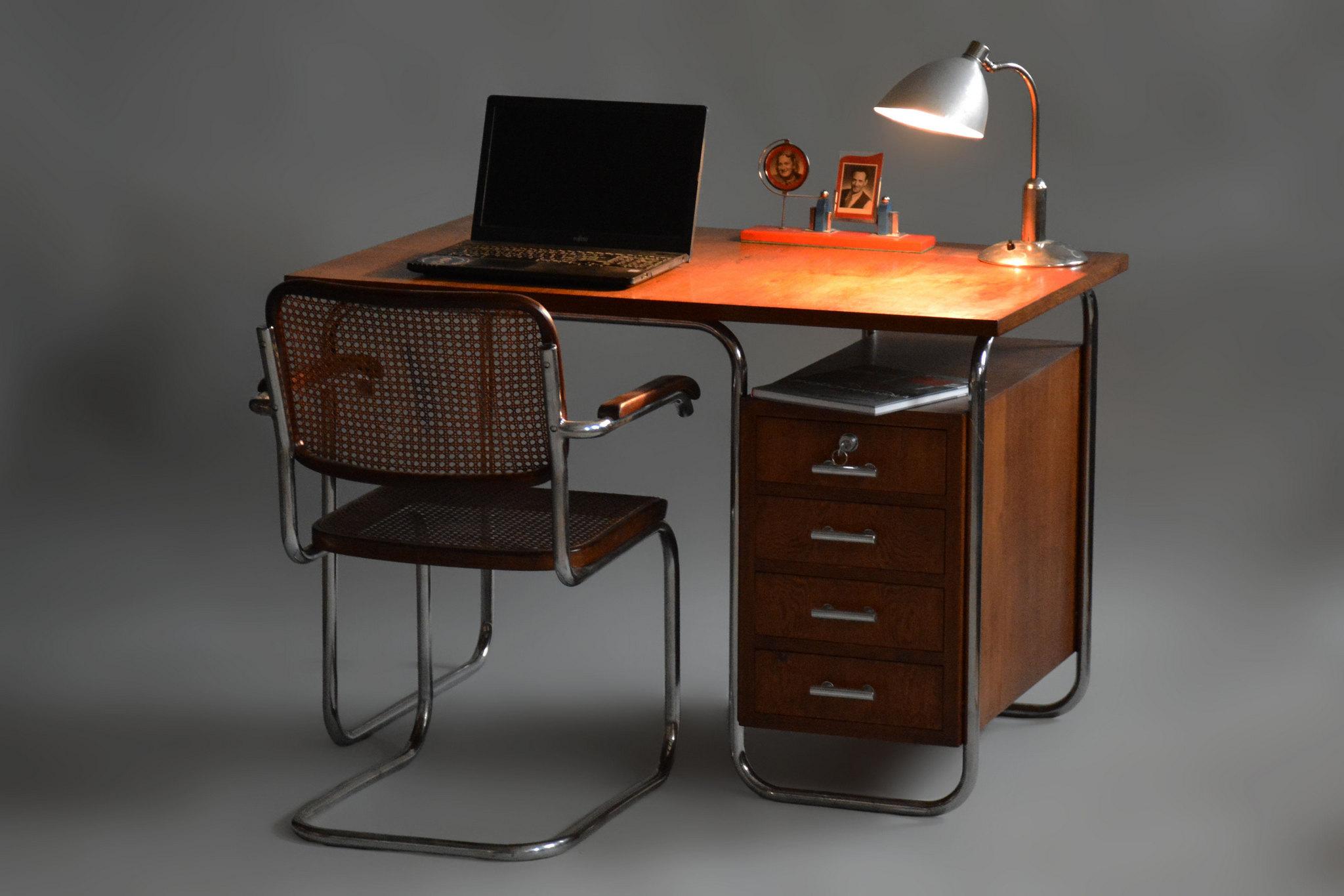 Restored Bauhaus Writing Desk, by Kovona, Oak, Chrome, Czech, 1950s 7